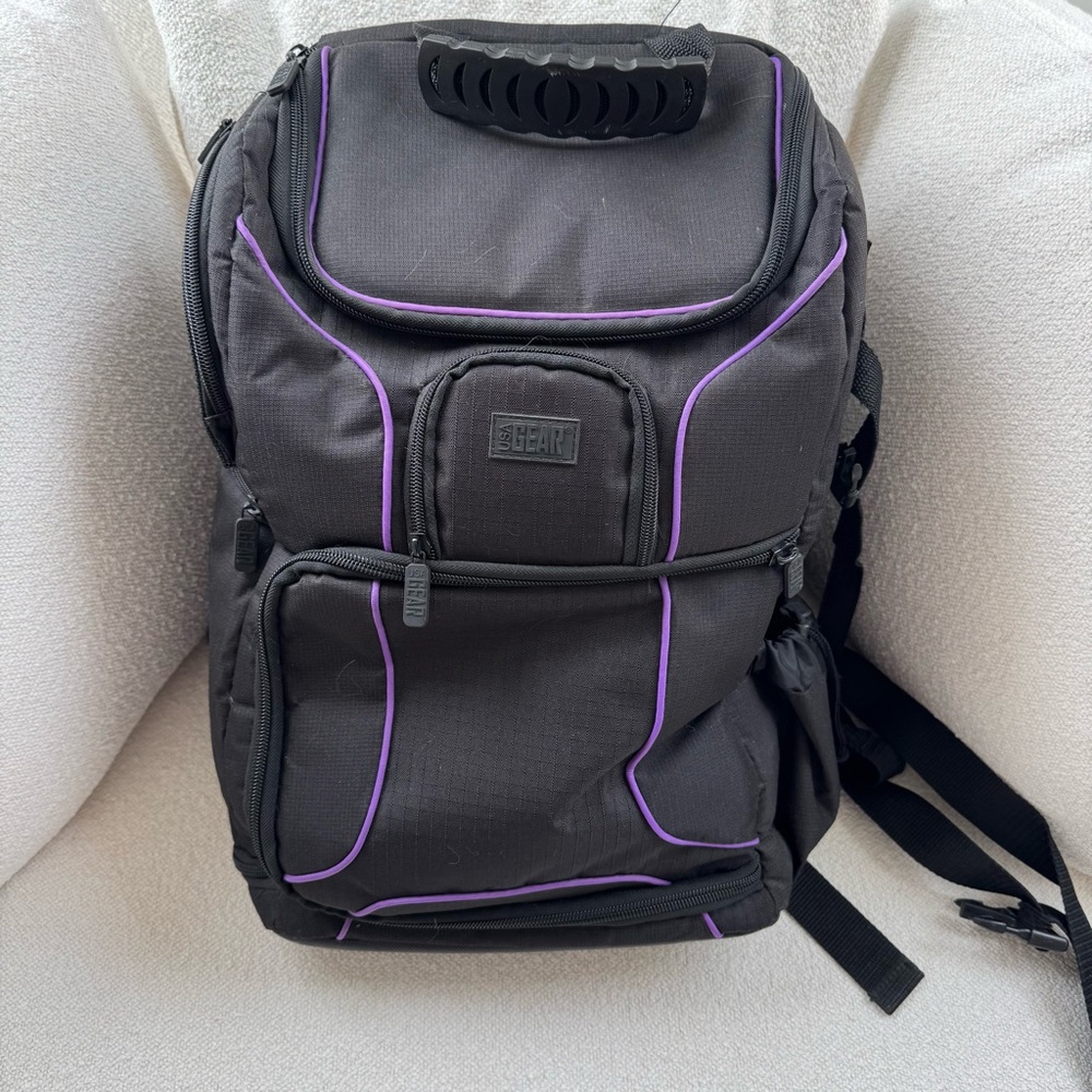 USA Gear Black and Purple Camera Backpack